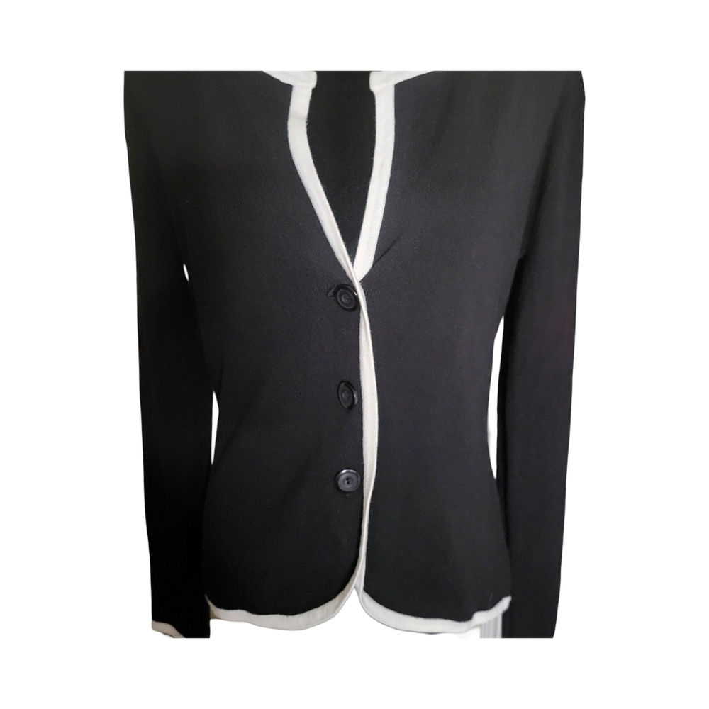Cyrus Black White Trim Knit Blazer Cardigan Business Casual NWT Size M - Picture 3 of 6